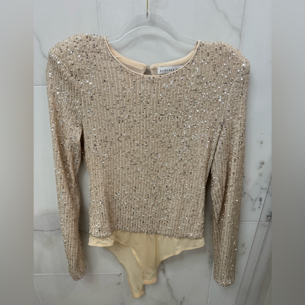 Endless Rose Sparkling Beige Sequin Bodysuit